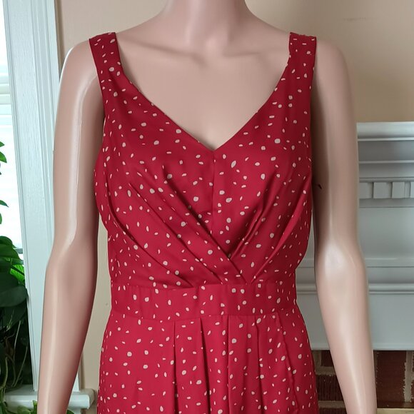 BCBG Polka Dot Layered Mini Dress 6 Rust V-Neck Sleeveless Fully Lined - Picture 3 of 7